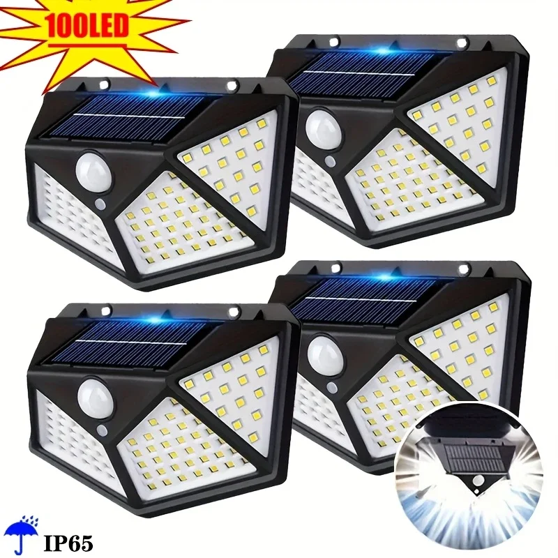 100-LED-Solarwandleuchte mit Bewegungsmelder, LED-Leuchten für den Innen- und Außenbereich, automatische Helligkeitsanpassung für den Veranda-Garten
