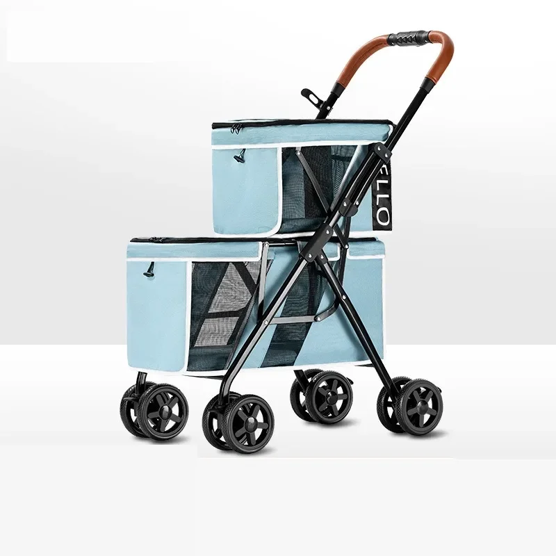 Neue Haustier Kinderwagen Doppels chicht geeignet für zwei Haustier Katzen Hunde faltbare Wagen atmungsaktive Hund Kinderwagen Haustier Trolley Handgepäck