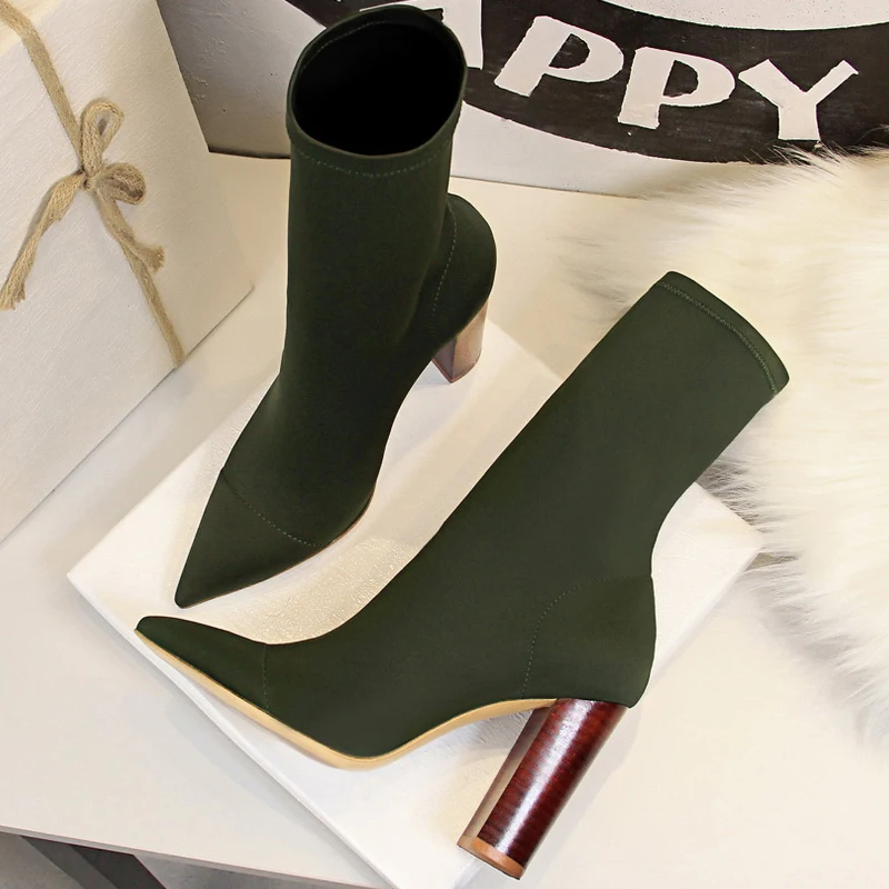 BIGTREE Schuhe Frauen Stretch Stiefel Sexy Socke Stiefel Herbst Stiefeletten Für Frauen High Heels Spitz Frauen Stiefel Plus Größe 43
