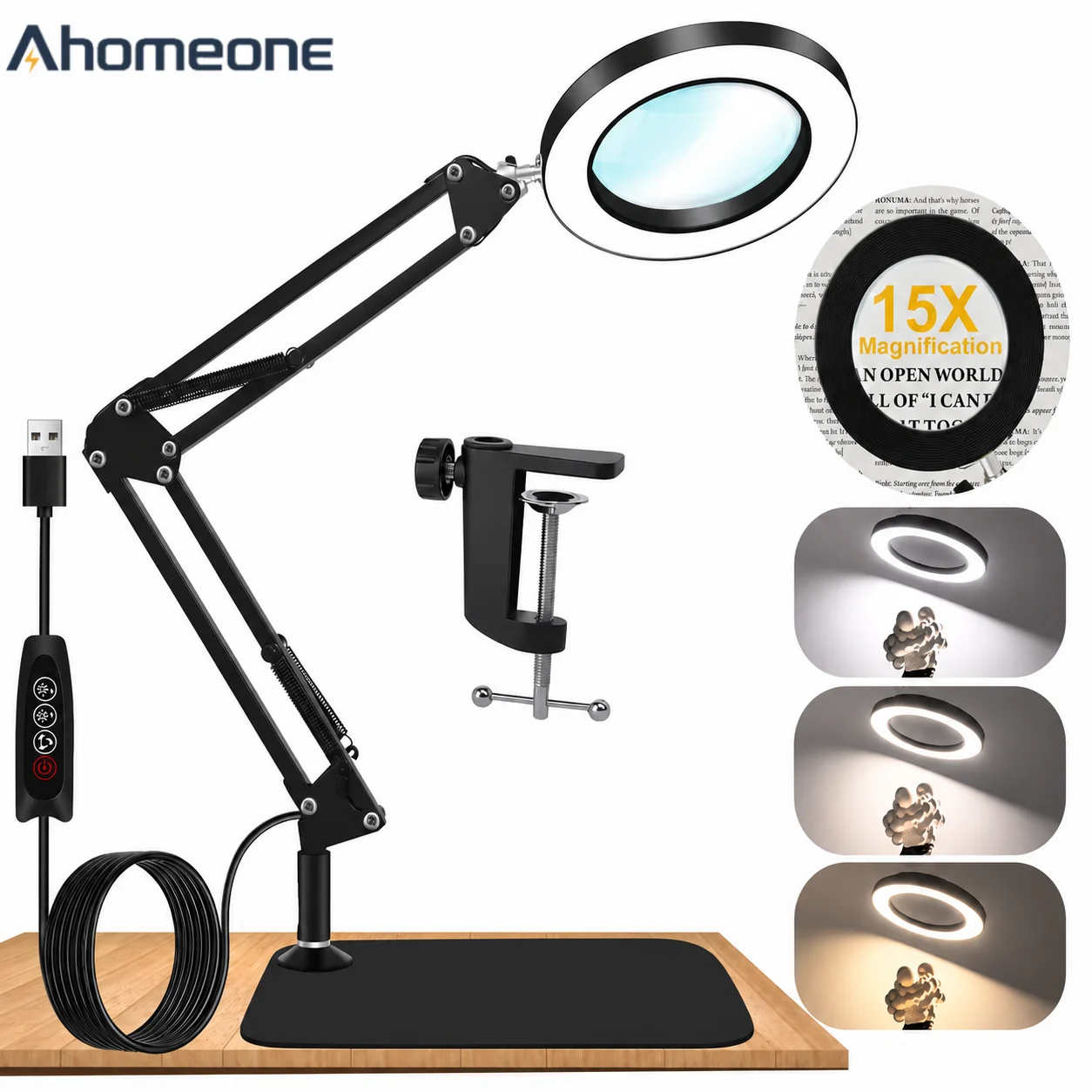 72LED 15-fache Vergrößerungslupe mit Licht und Ständer, faltbare Vergrößerungslampe mit LED-Augenschutzlicht für Reparaturen, Lesen, Lernen, freihändiges Arbeiten, Schreibtischlampe mit Dimmer, verstellbarem Schwenkarm, 2-in-1 Schreibtischlampe und...