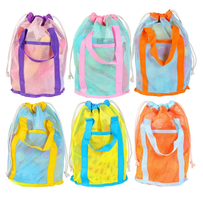 1PC Kinder Strandtasche Kinder Spielzeug Aufbewahrungstasche Kapazität Strandtasche mit schnell trocknendem Mesh Kordelzug Verschluss tragbares Design für Babyspielzeug
