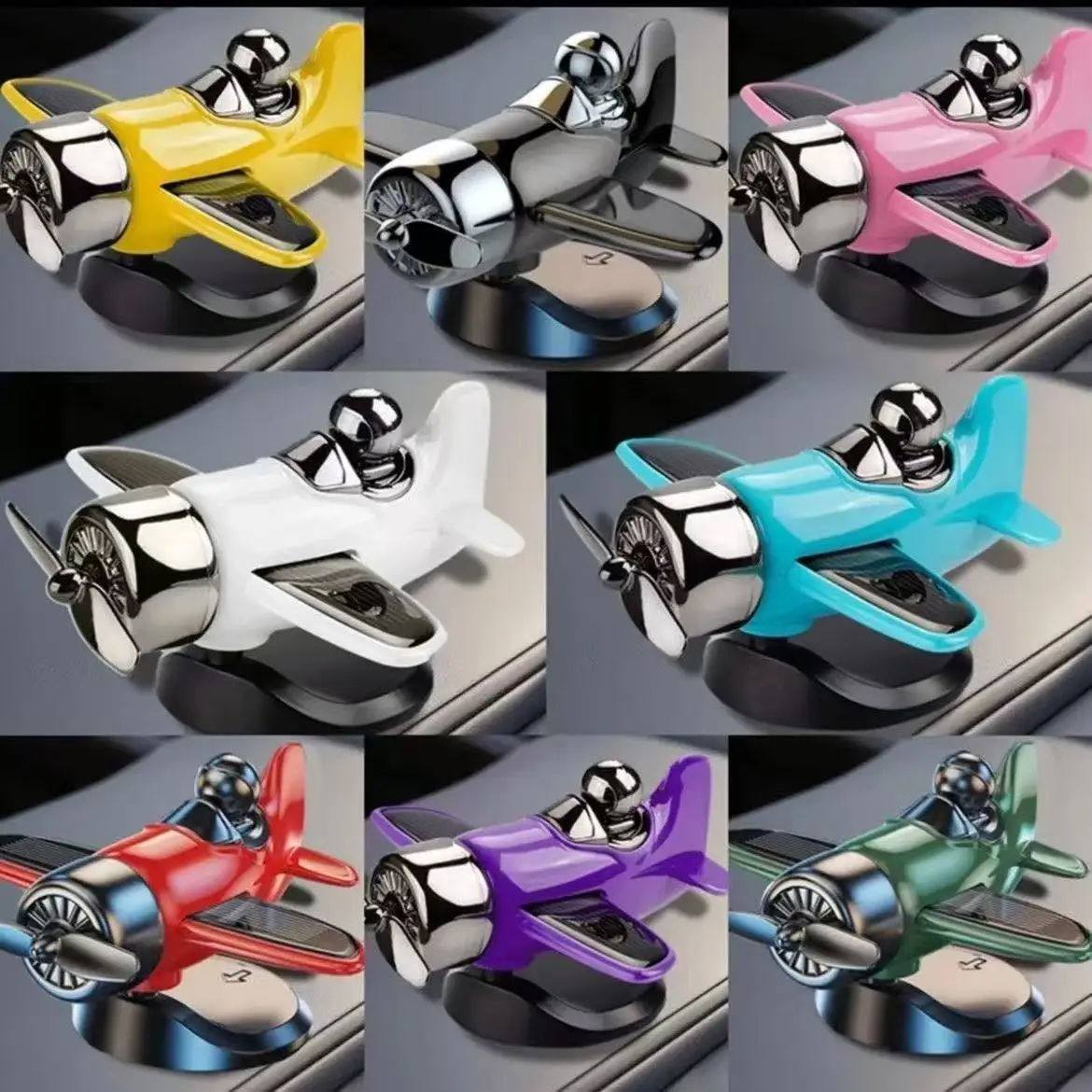 Ins New Solar Powered Rotating Airplane Car Dashboard Ornament 360° Auto Spin Decor Airplane Ornaments Car Interior Decoration