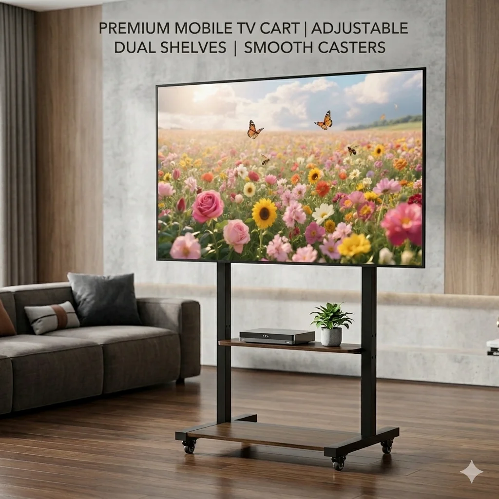 Höhenverstellbarer Rollbarer TV-Bodenständer mit Ablagen für 40-100 Zoll LCD LED Bildschirm TV-Wagen auf Rädern