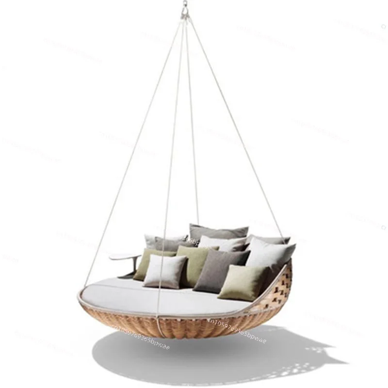 Hängesessel Doppel-Hängekorb im Landhausstil für Draußen, Freizeit-Schaukelstuhl aus Rattan für Ferienhäuser