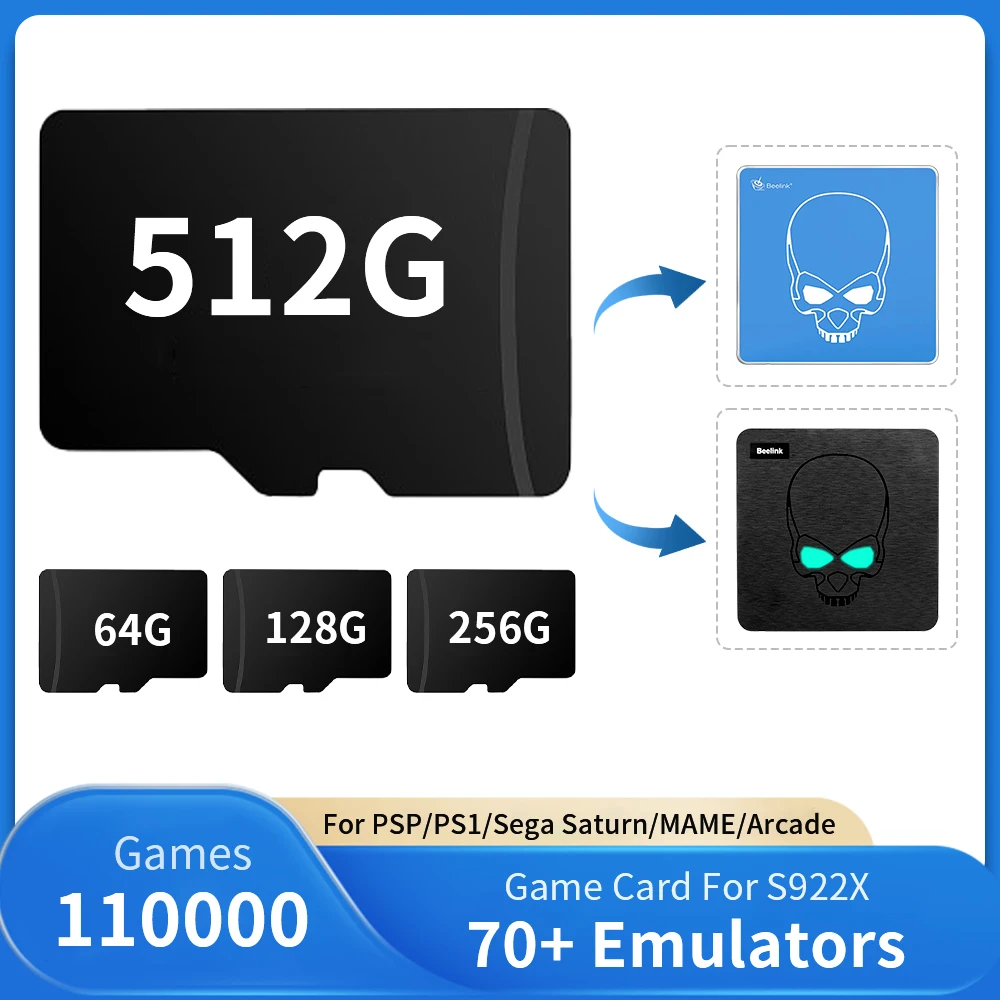 Emuelec system spielkarte für s922x videospiel konsole/tv box beelink gt king tf karte mit 110000 spielen für psp/ps1/n64/dc/snes