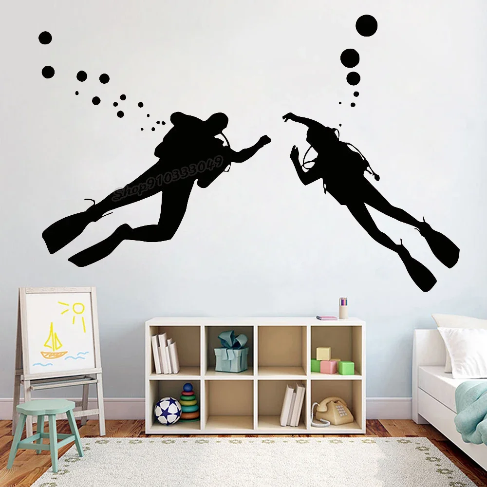 Wandsticker mit Tauchmotiv, Vinylaufkleber, Ozean, Meer, Taucher, Wanddekor für Kinderzimmer, Wohnzimmer, Poster, Heimdekoration, Design B104