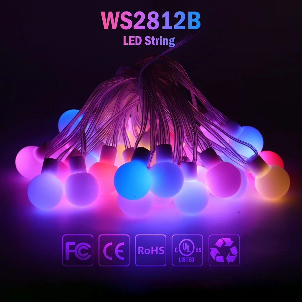 WS2812B Traumfarbene LED-Lichterkette mit runder Kugel, individuell adressierbar, Streifen, Weihnachtsfeier, Geburtstag, Dekoration, IP67, DC5V