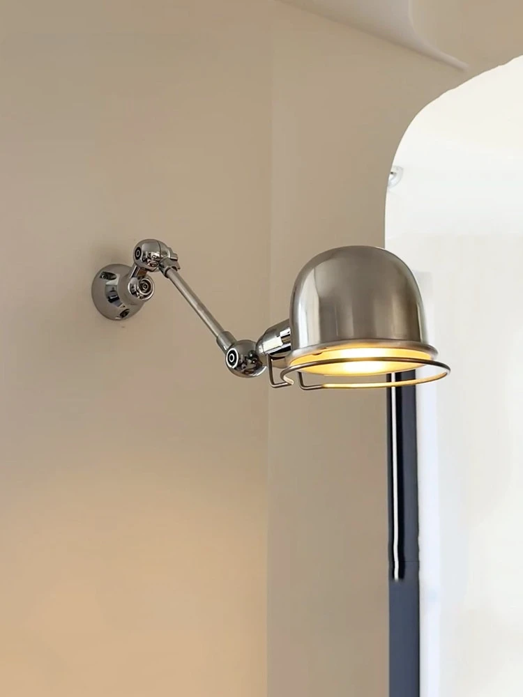 Industrielle Verstellbare Schwenkarm-Wandleuchte Lese-Nachttischlampe Bauhaus Vintage Silberne Wandlampe Aluminium Ausziehbare LED-Wandleuchte