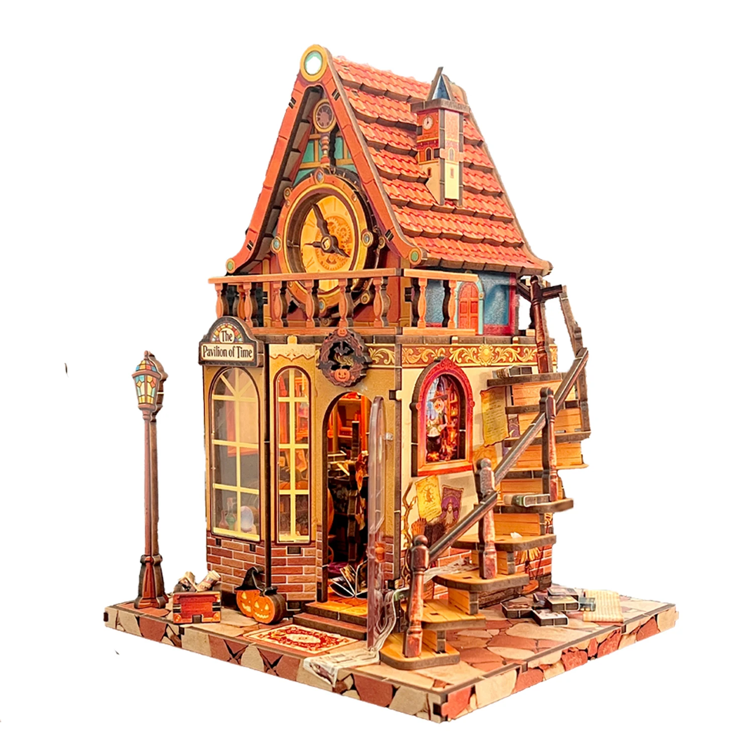 DIY Das Rad der Zeit Magisches Haus Holz-Miniaturmodell-Bausatz Buchstütze 3D-Puzzle mit Licht Bücherregal für Freunde Geburtstagsgeschenke