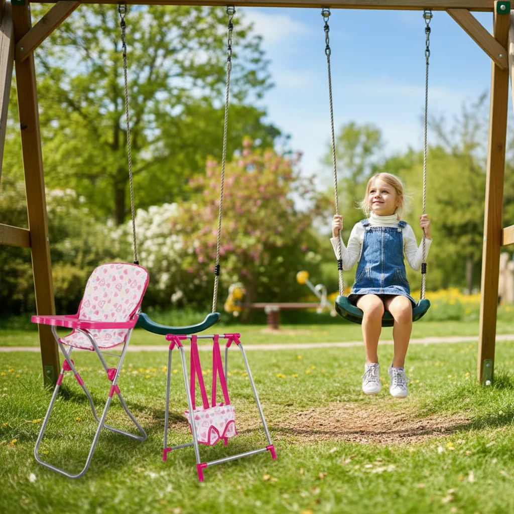 Puppenhaus-Zubehör: Schaukelstühle, Schaukelbett, Esszimmerstuhl, Baby-Spielhaus-Schaukelstuhl, Schaukelbett, Esszimmerstuhl, Baby-Spielzeug
