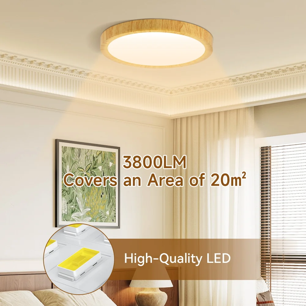 Holzmaserung LED-Deckenleuchten Moderne LED-Deckenlampe Ultradünne Lüster-Panelleuchten Dreifarbig für Wohnzimmer Schlafzimmer Beleuchtung