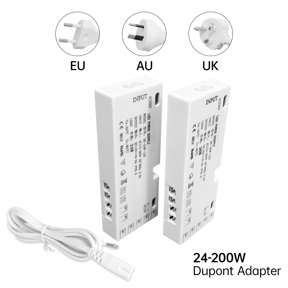 EU UK AU Netzstecker-Adapter LED-Schrankbeleuchtung Transformator AC 220V zu DC 12V 24V LED-Treiber 24W/36W/60W/100W/150W/200W