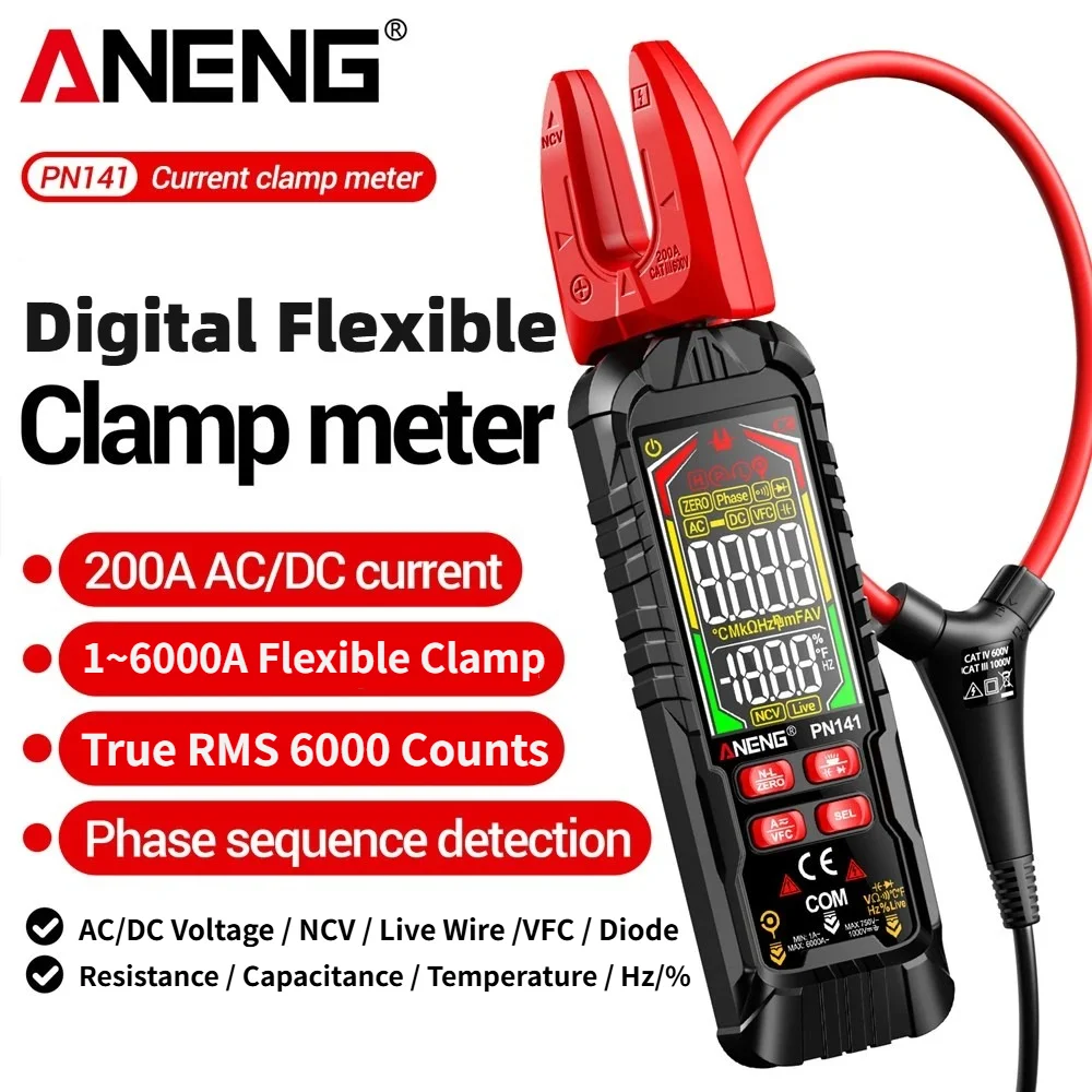ANENG PN141 Digitales Flexibles Zangenmessgerät Professionelles 6000A Zangenmessgerät Berührungslose Spannungserkennung Voltmeter Amperemeter Reparatur-Multimeter