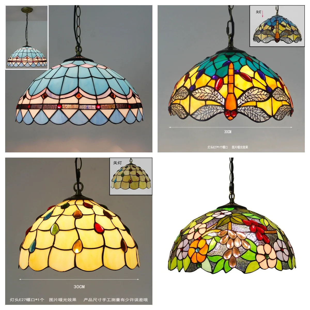Mediterraner Kronleuchter im Retro-Tiffany-Stil, Bunte Glas-Tiffany-Lampe, Kreativer Ländlicher Kronleuchter für Bar, Schlafzimmer und Balkon