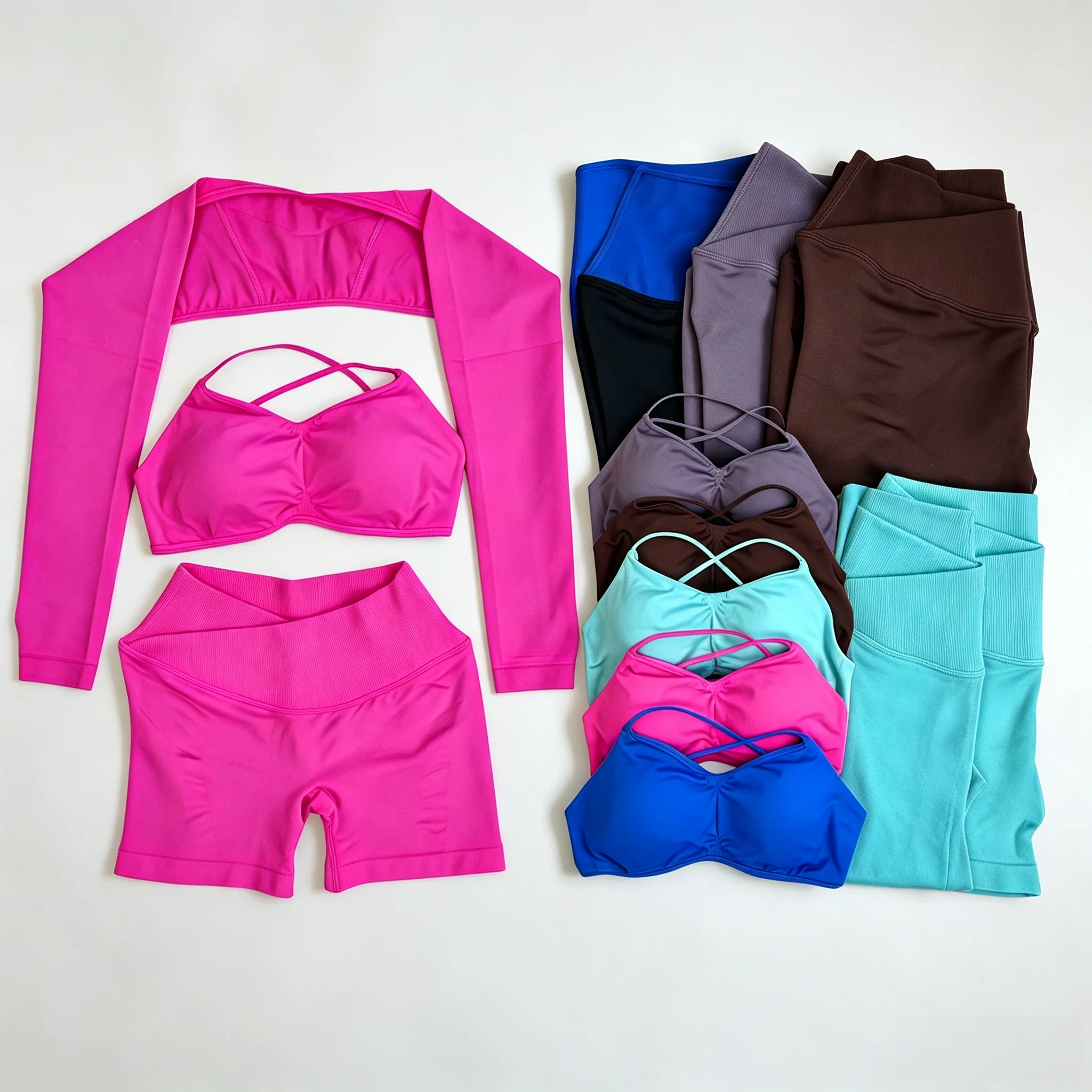 Ensemble de sport pour femmes : short de yoga, débardeur et soutien-gorge de sport, leggings respirants, extensibles et doux, 3 pièces, tenue de sport pour yoga et entraînement.