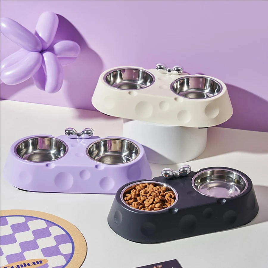 Hund Doppel Schüssel Edelstahl Welpen Futter Wasser Feeder Langlebig Haustier Trinken Gericht Katze Geschirr Rutschfeste Kätzchen Fütterung Liefert