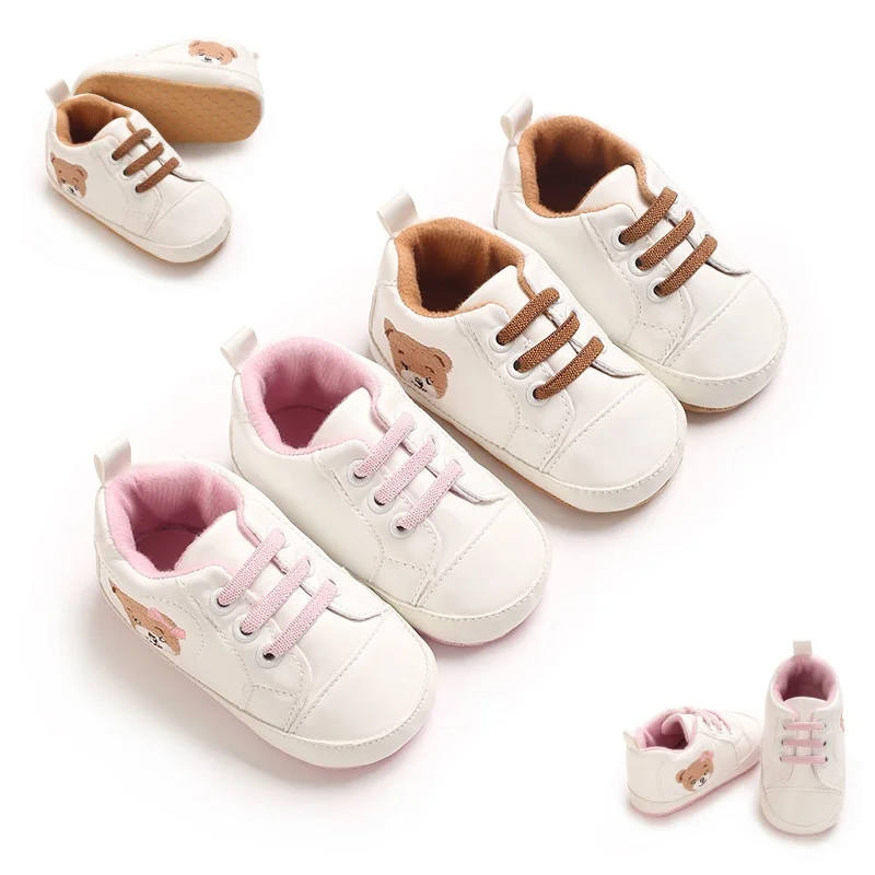 Frühlings- und Herbst-Babyschuhe, Lauflernschuhe, niedlicher Bär, 0-18 Monate, Babyschuhe, lässige, weiche Stoffsohle, weiße Schuhe, Sportschuhe