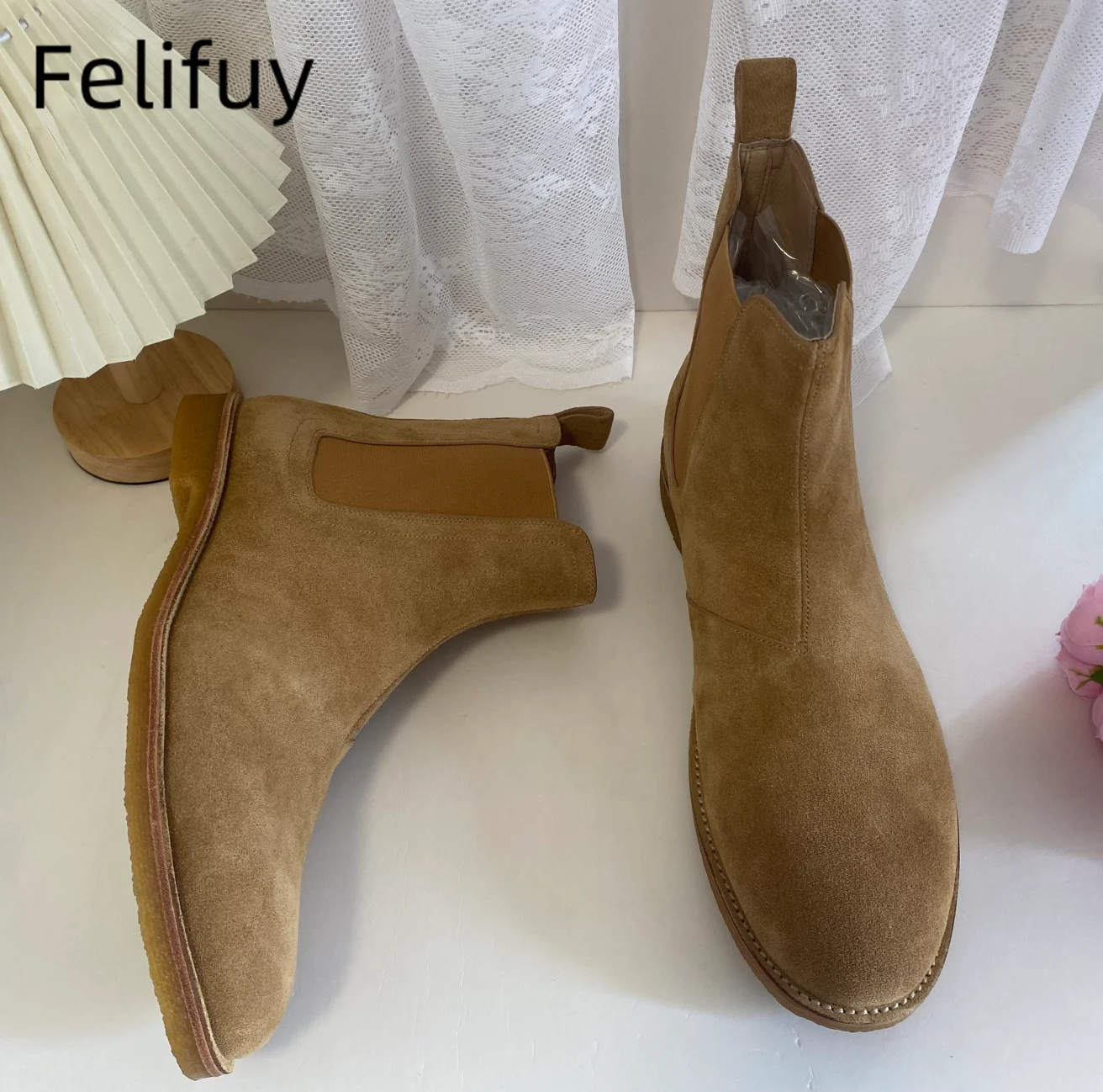 Echte Fotos Echtes Leder Männer Chelsea Stiefel Koreanische Version Kuh Wildleder High-Top Kurze Stiefel Größe 38-46 männer Stiefel Herbst Stiefel