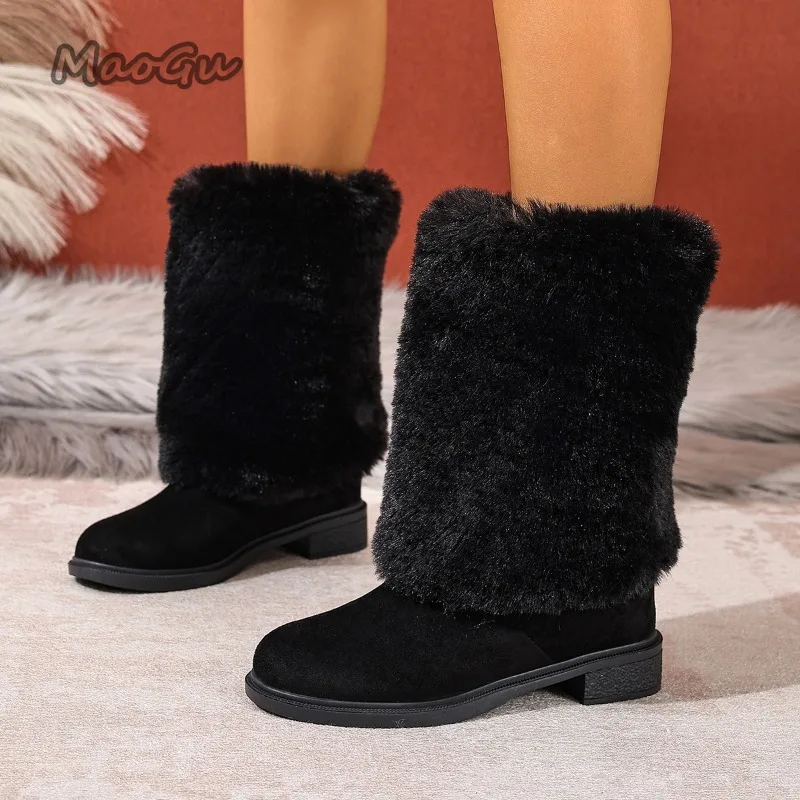 Winter Plüsch Schnee Stiefel Plus Größe 36-43 Outdoor Warme Mitte Der Wade Stiefel Schwarz Baumwolle Schuhe für Frauen Slip auf botas Mujer Rosa Botines