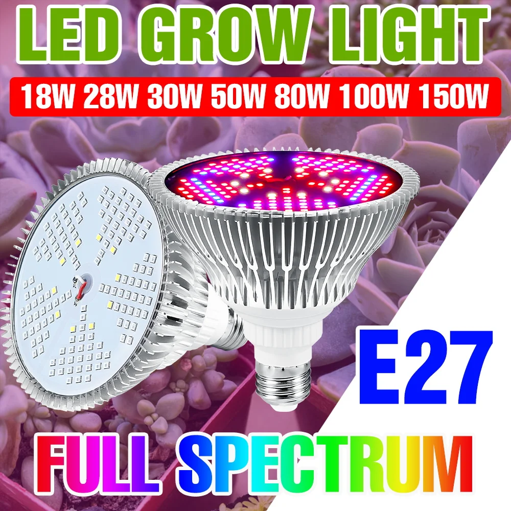 150W LED Vollspektrum Pflanzenlampe E27/E26 Innen-IR/UV-Pflanzenlampe E14 für Blumen, Topfpflanzen und Sukkulenten