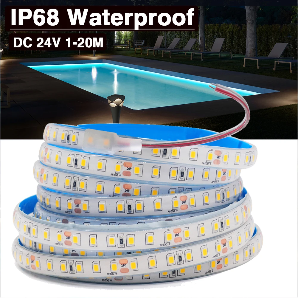 1M-20M 24V IP68 Wasserdichter LED-Streifen 120Leds/M Rot Eisblau Grün Weiß Rosa Gelb Hausgarten Dekor Flexibles Band-Lichtschlauch