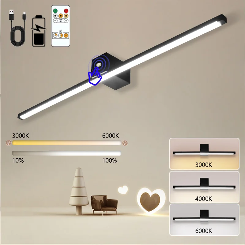 6000mAh Batteriebetriebene LED-Bilderleuchten Fernbedienung USB 3CCT Wiederaufladbare Wandleuchten Touch-Schalter Dimmbare Wandleuchte