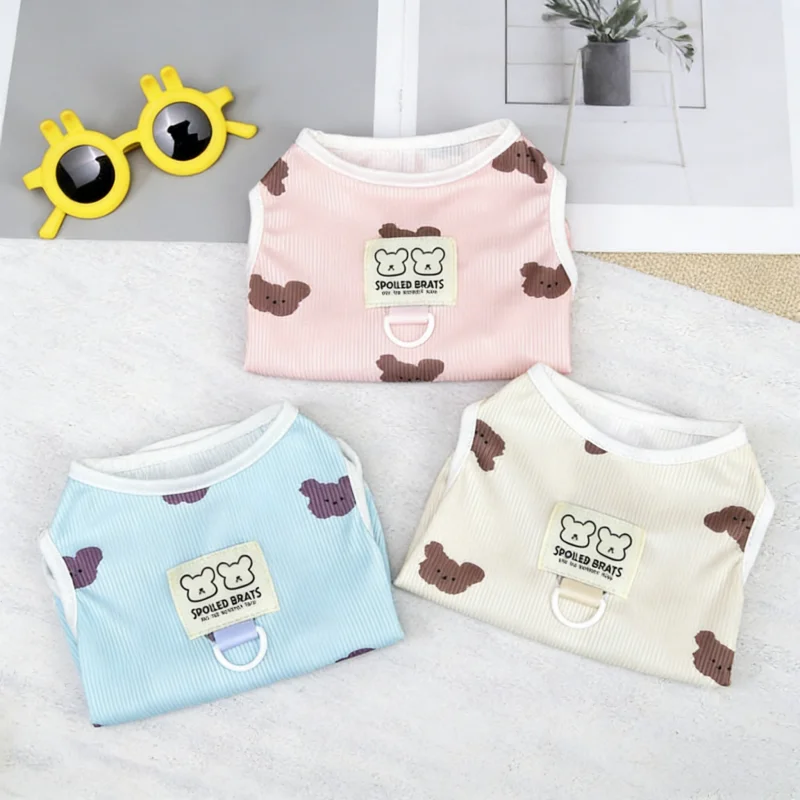 Sommerliche, dünne Hundeweste: Süße, weiche Hundekleidung mit Bärenmuster, Welpen-Tanktop, modisches Katzen-Shirt, Haustier-Pullover, Hundetop, Bichon-Outfits