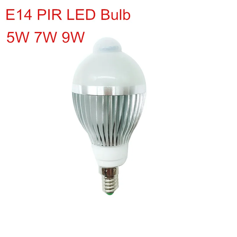 PIR-Bewegungsmelder-Licht E14 AC85-265V LED-Lampe 5W 7W 9W Glühbirne Auto Smart PIR Infrarot-Körperlampe mit dem Bewegungsmelder-Lichtern