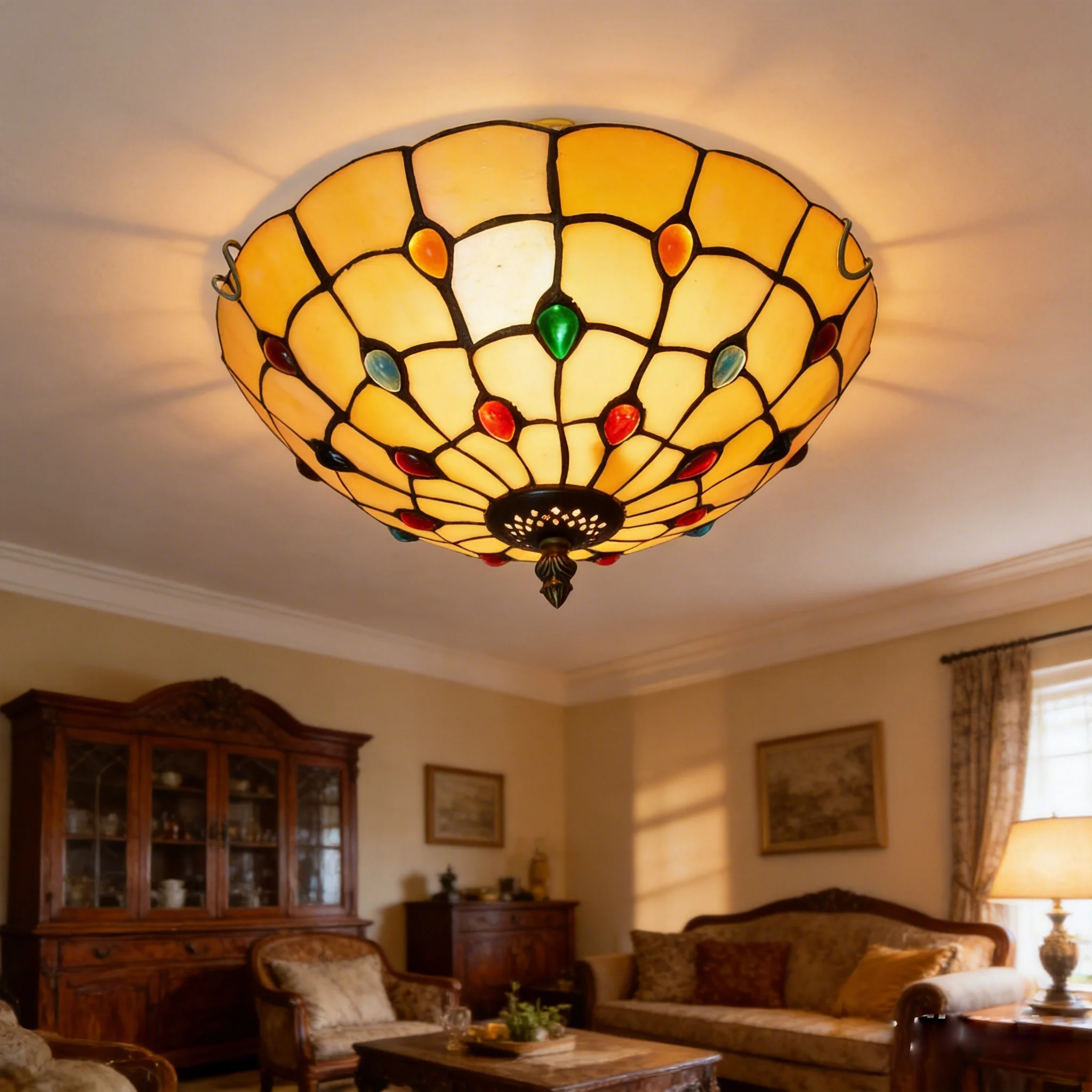 Farbenfrohe Perlen-LED-Deckenleuchte im Tiffany-Stil Retro-Kunst-Deckenlampe für Wohnzimmer Esszimmer Schlafzimmer Arbeitszimmer Flur