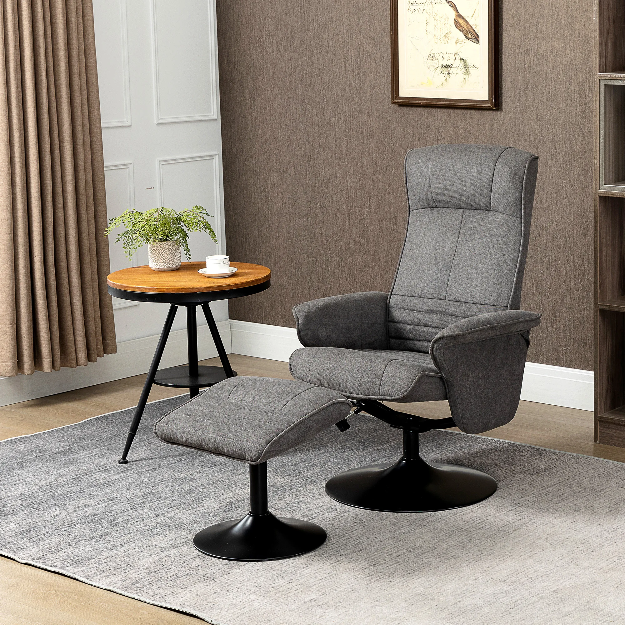 HOMCOM Relaxsessel mit Hocker, 360°drehbarer Fernsehsessel mit Liegefunktion Gepolstert TV Sessel mit Samtoptik für Wohnzimmer, Dunkelgrau