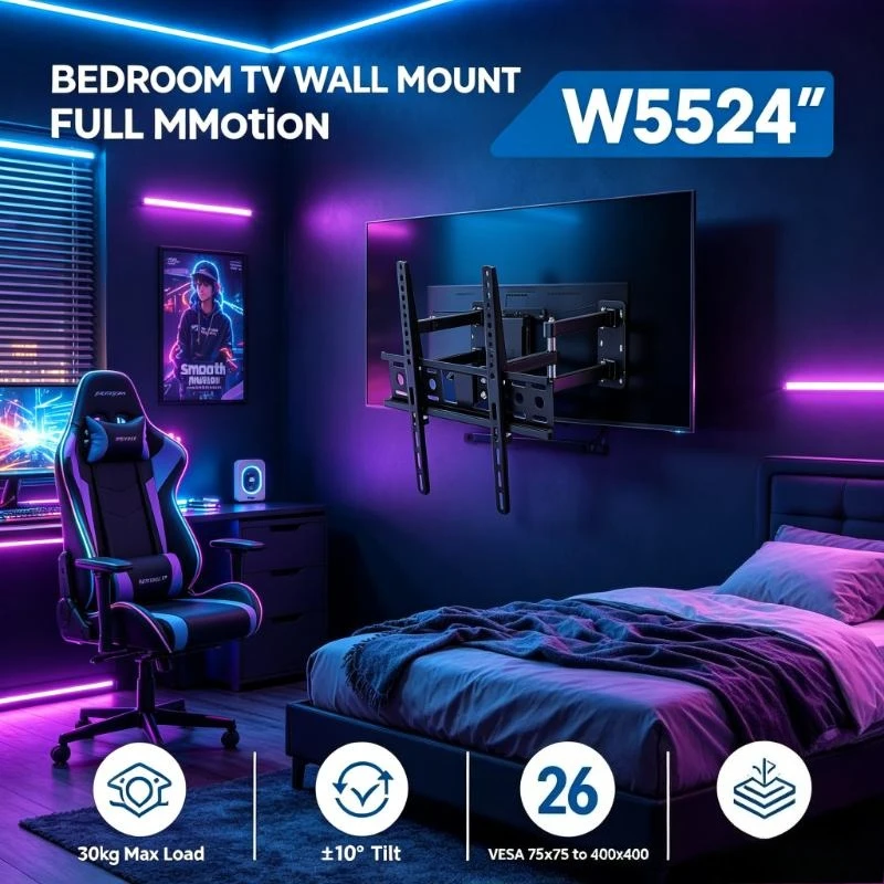 WETECH W5524 Gelenkige Doppelarm-TV-Wandhalterung für 26-55 Zoll Flachbildschirme LED LCD TV, max. 30 kg ±10 ° Neigbarer, robuster Metall-Monitorhalter VESA 75x75‑400x400