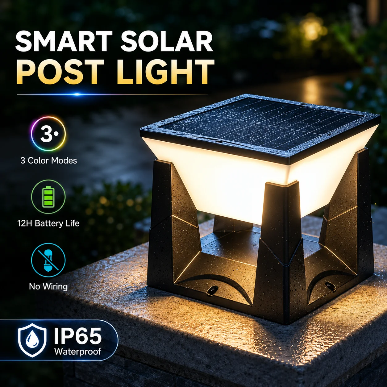 Solar-Gartenleuchte für Außenbereiche, IP65 wasserdicht, 3 Farben, Solarlampe für Garten, Pool, Wege, Partys, Solar-Pfostenleuchte