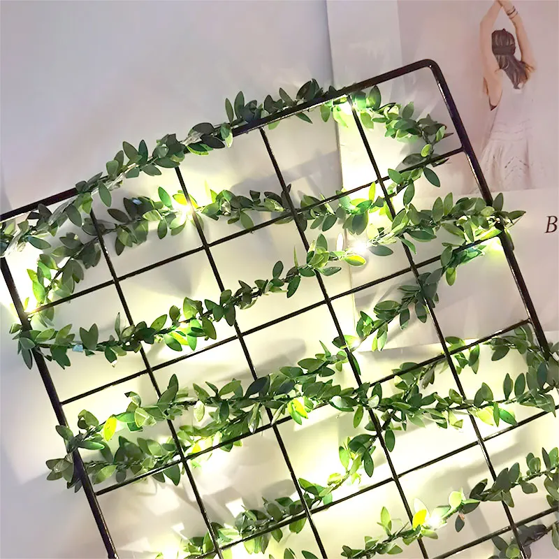 1Pc 2M Grüne Künstliche Blätter Tiny Blatt Girlande Fee Licht LED Kupfer Draht String Lichter Für Geburtstag Hochzeit party Home Decor
