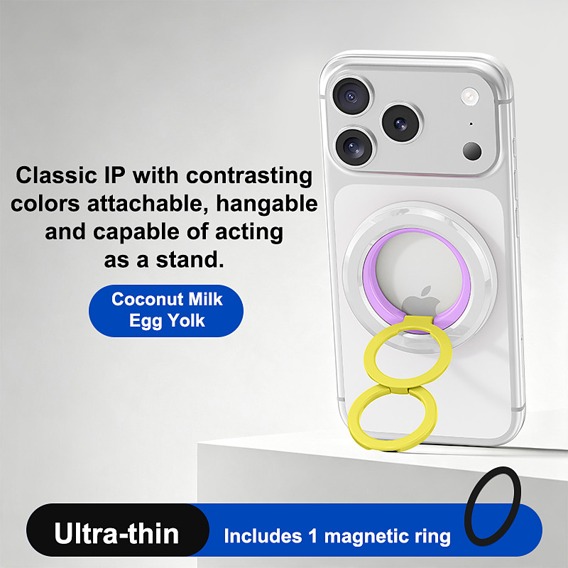 Colorful Magnetic Phone Ring Holder, Dual Ring Foldable Phone Grip Stand, Strong Magnetic Multi-Angle Finger Holder, Fidget Stress Relief Phone Accessory, MagSafe Compatible for iPhone 12 and Above,