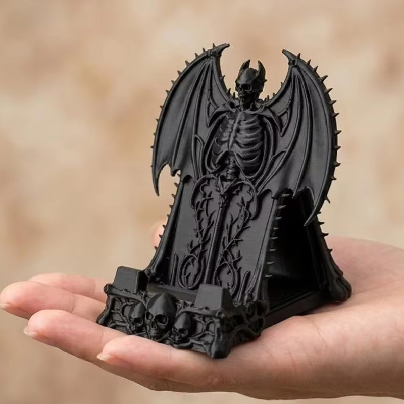3D Printed Skull Phone Stand Dark Fantasy Stable Cell Phone Holder Plastic Spooky Devil Bat Phone Decorative Phone Stand