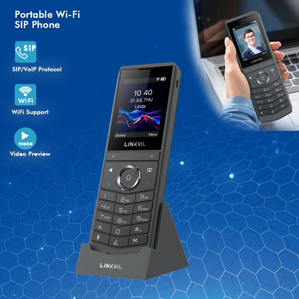 Téléphone vidéo SIP sans fil portable LINKVIL avec prise EU, audio portable, téléphone VoIP Fanvil pour bureau, maison, hôtel, entreprise