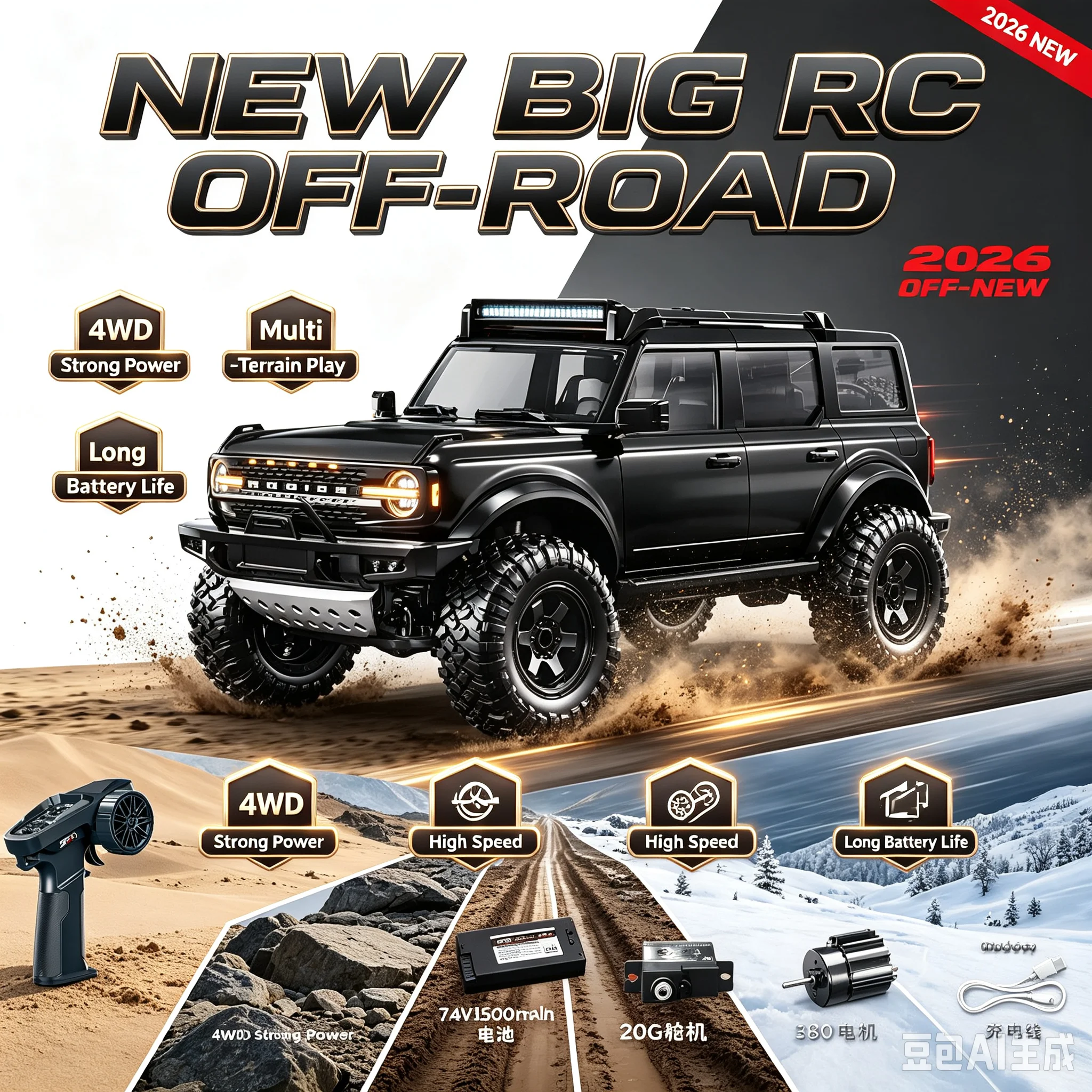 Hongxing 1 ：12 Full Scale 4wd Rc Crawler Four Wheel Drive Remote Control Off Road Vehicle Led Light Climbing Truck Adult Hobby