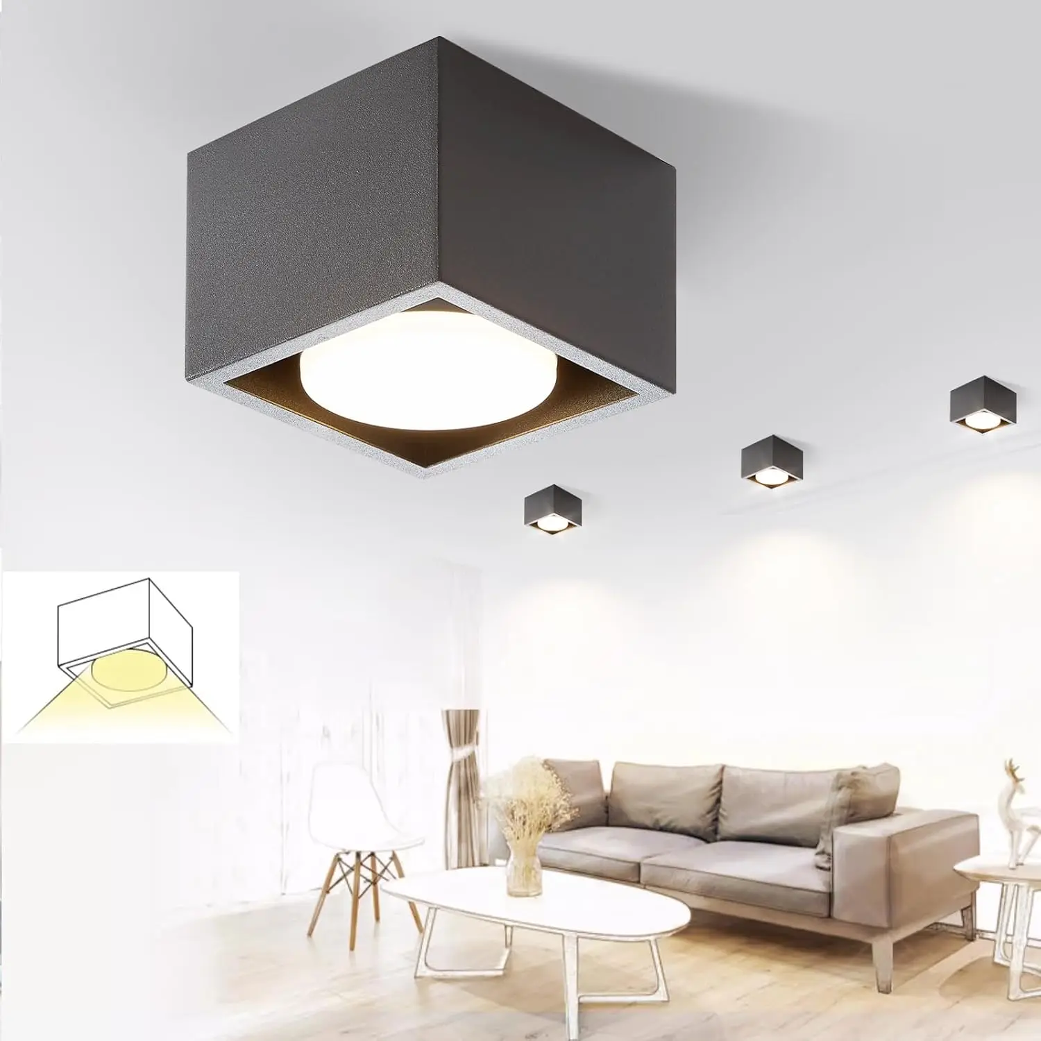 Deckenspots LED Schwarz Aufbauspot - Spots Deckenleuchte Aufputz inklusive LED Warmweiß GX53 5W Deckenstrahler Eckig Aufbaustrahler Schwenkbar für Küche Wohnzimmer Esszimmer Korridor Flur