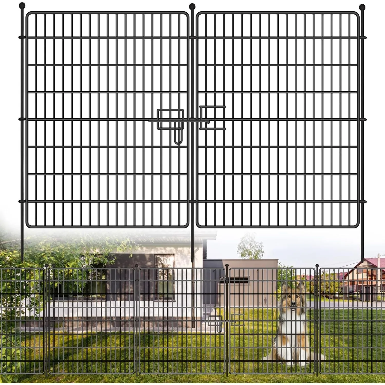Clôture de jardin en métal, grillage décoratif, clôture à piquets pour jardin, clôture pour chiens, barrière pour parterres de jardin et animaux (lapins, chiens, cour)