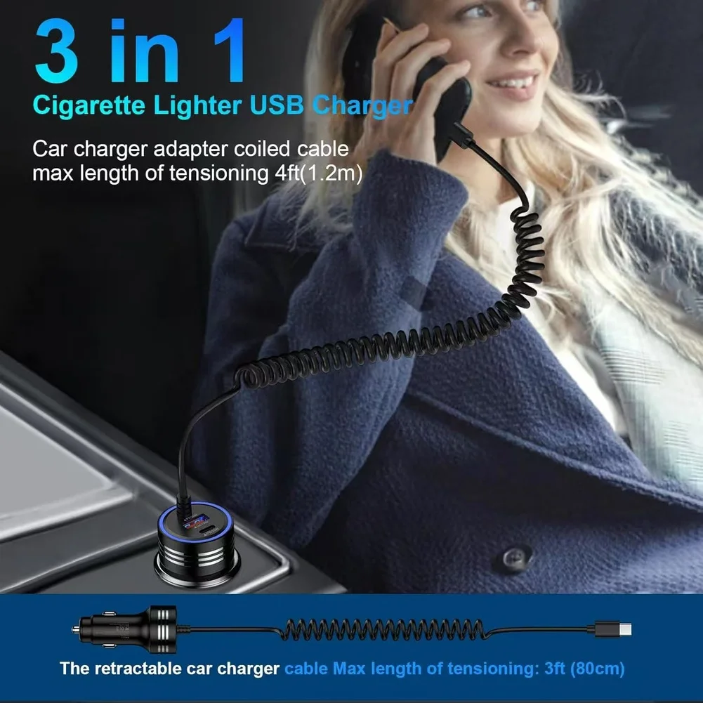 Für Autoladegerät 78 W USB C 3 Ports Schnellladung Kompatibel mit 12 24 V Für Autos Motorräder Boote Wohnmobile Unterstützt PD 30 W QC 18 W