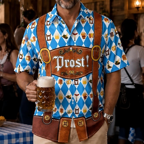 Fête d'Octobre Cadeaux pour hommes chemise boutonnée Santé Bière Fantasmagorique Drôle Imprimé Lederhosen pour Homme Adulte Impression 3D pour Oktoberfest Offrir des cadeaux Réunion de famille