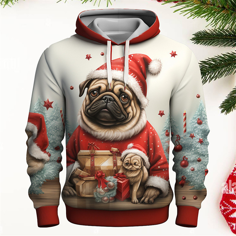 Men's Graphic Dog Hoodies Sweatshirt Fashion Daily Long Sleeve Hooded Christmas Vacation Sports Outdoor Red Royal Blue Print Front Pocket Spring Fall Designer
