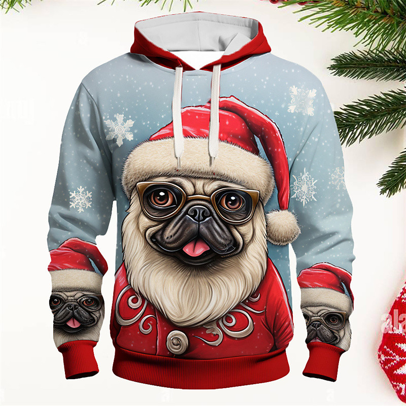 Men's Graphic Dog Hoodies Sweatshirt Fashion Daily Long Sleeve Hooded Christmas Vacation Sports Outdoor Yellow Red Print Front Pocket Spring Fall Designer
