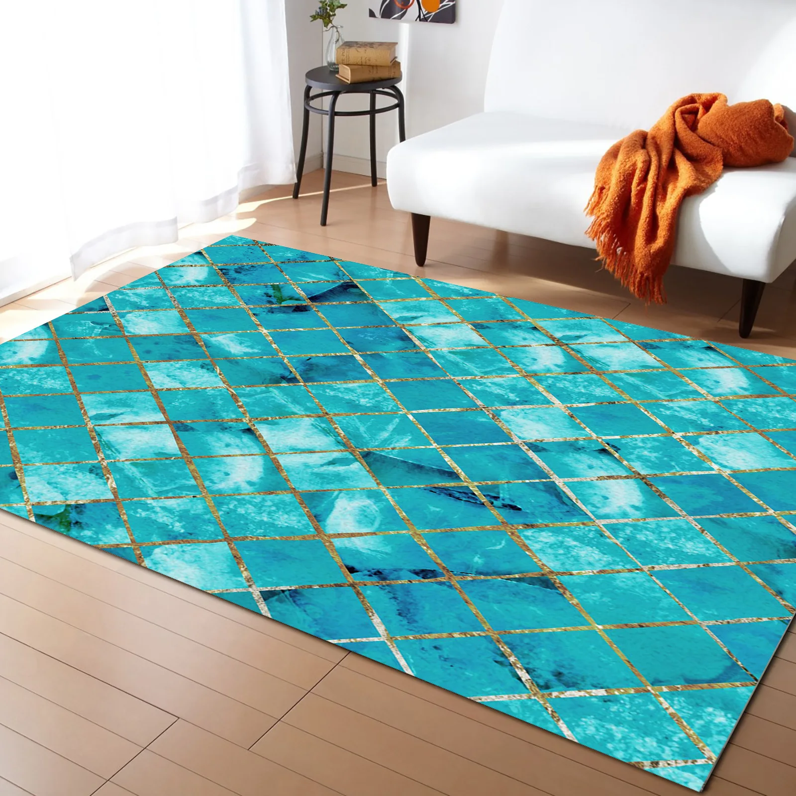 Turquoise Marble Lattice Textured Carpets for Living Room Household Bedside Rug Sofa and Coffee Table Blanket Office Floor Mats
