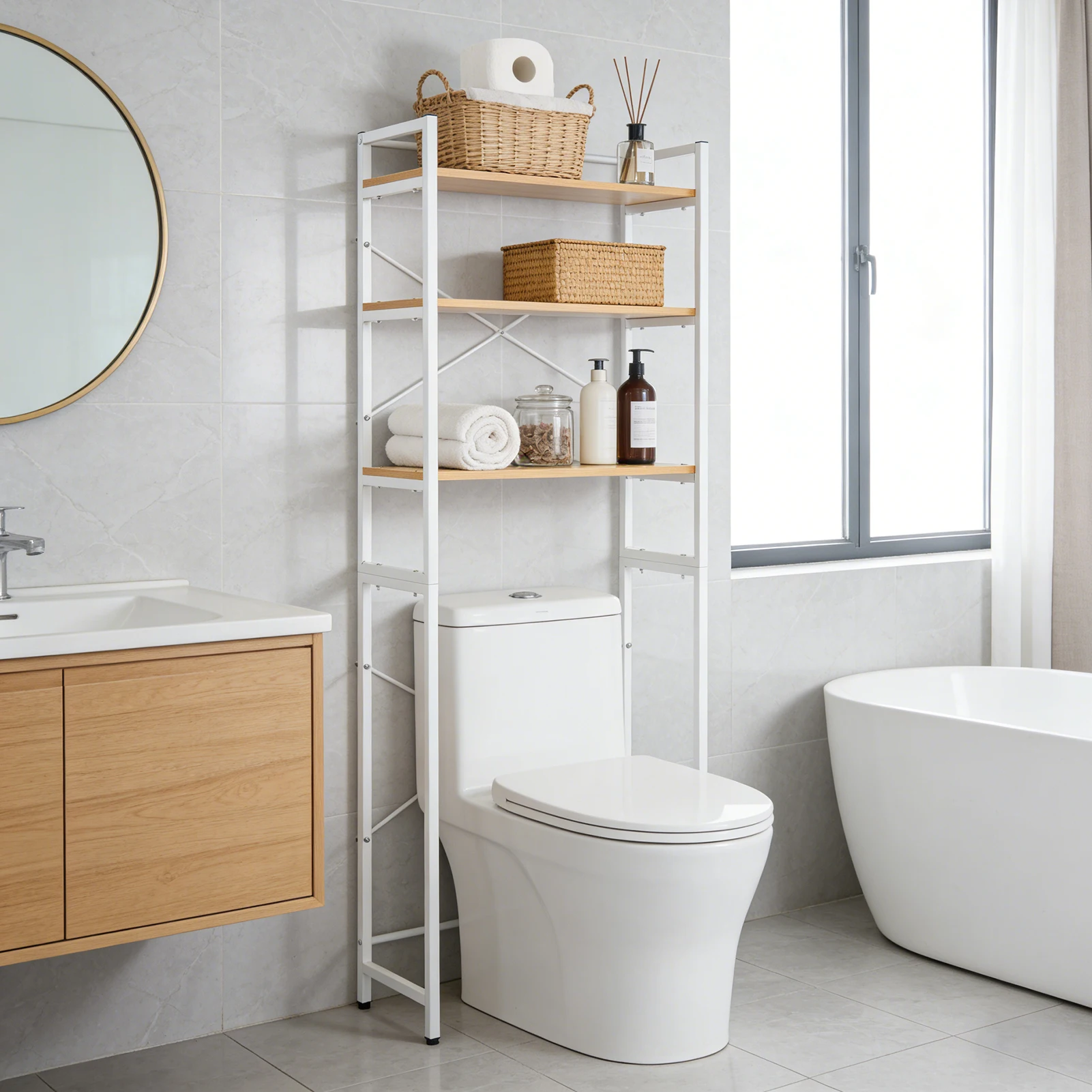 Washing Machine Shelf Washing Machine Cabinet with 3 Shelves Washing Machine Rack Shelf Above Washing Machine & Toilet Washing Machine Shelves for Bathroom Kitchen Living Room