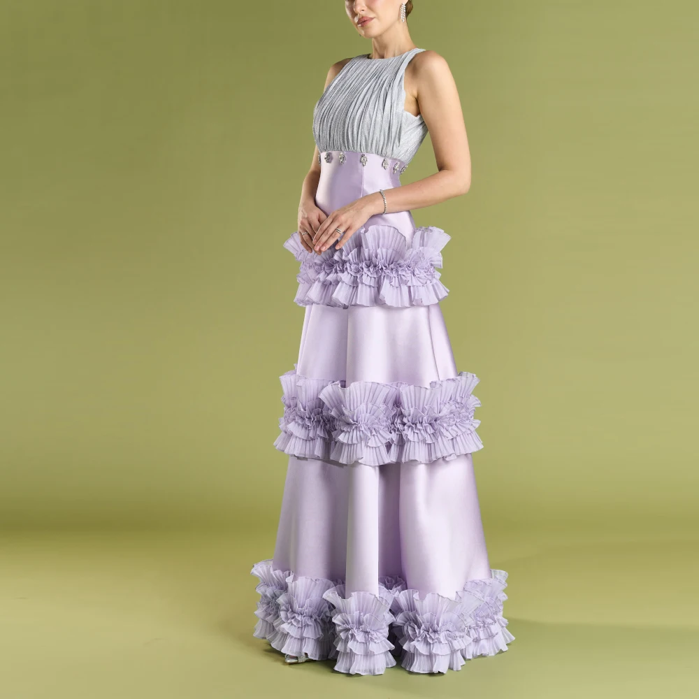 Fashion Sleeveless Evening Dress Graceful Crew Neck Lacework Customized Celebrity Gowns High Quality Satin Party Dresses