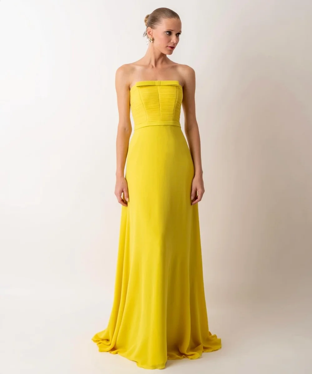 Customized Modern Style Jersey Bow A-line Strapless Midi Dresses Prom Dresses Exquisite High Quality Sparkle Sizes Available In