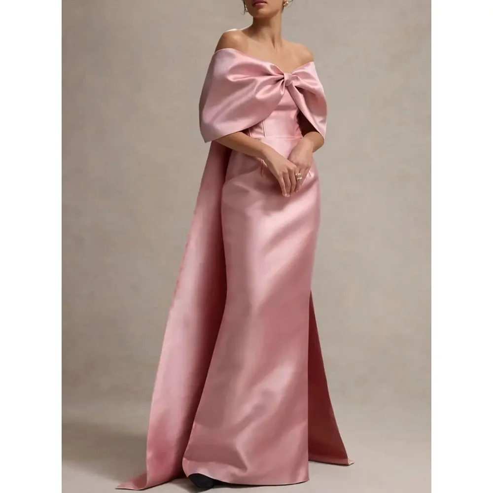 Customized Off Shoulder Evening Dresses Satin Luxury Party Dress Column Modern Ruched Elegant Prom Gowns for Women 2026 Bespoke