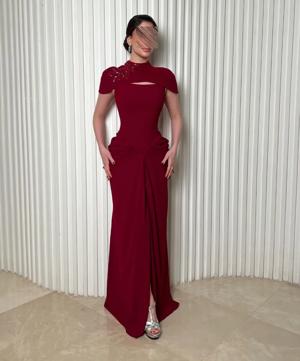 Customized High Quality Jersey Pleat Sequined Trumpet High Collar Long Bespoke Occasion Evening Dresses Fashion