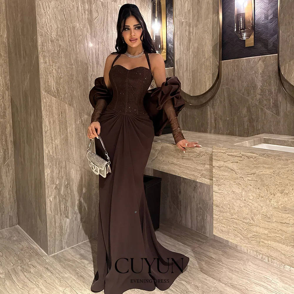 CUYUN Customized Saudi Formal Evening Dresses Women Halter Mermaid Floor-Length Dinner Banquet Dresses Special Occasion Gown